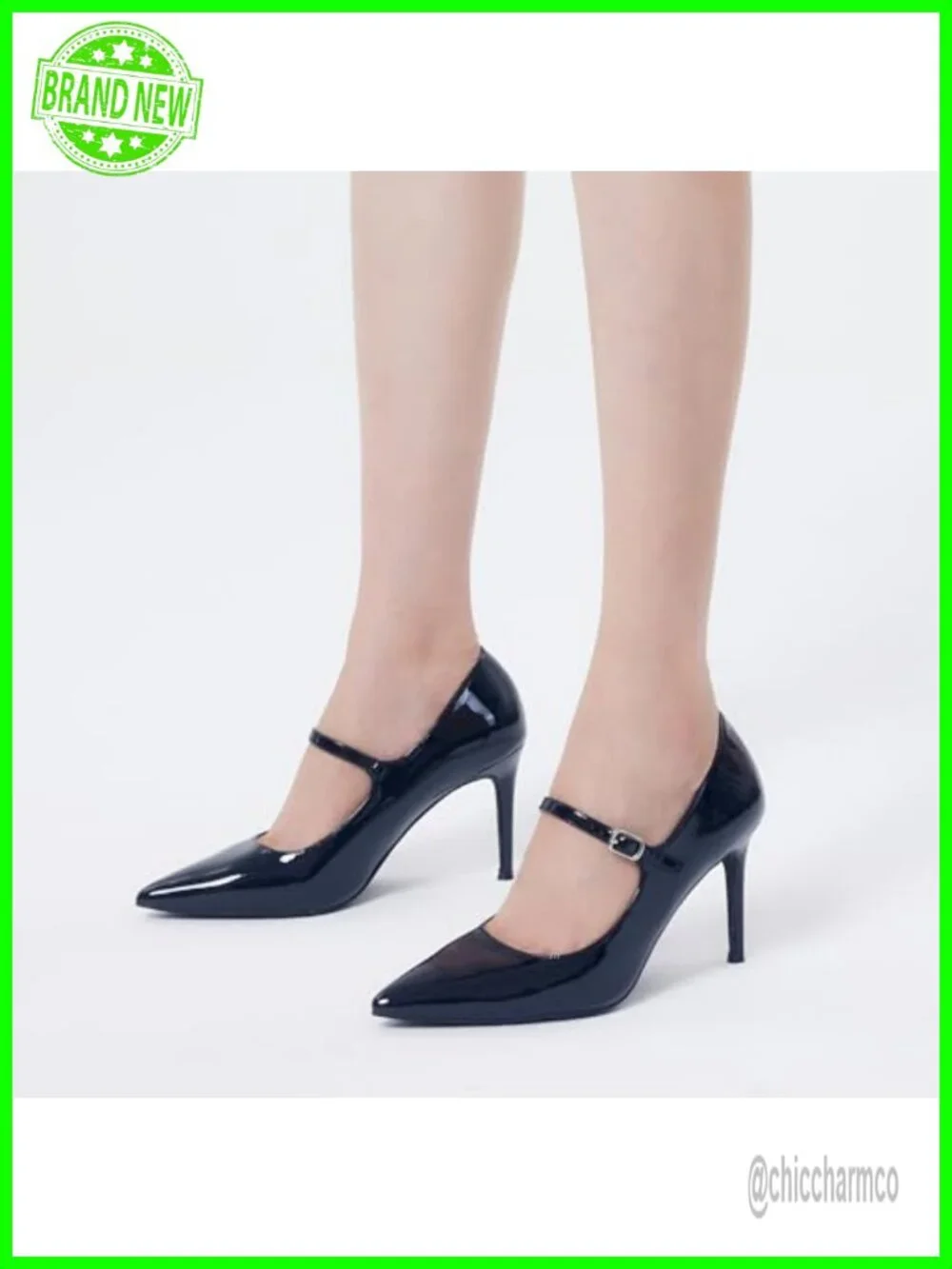 Women Mary Jane Pumps High Heels Pointed Closed Toe Stiletto with Strap 3.2